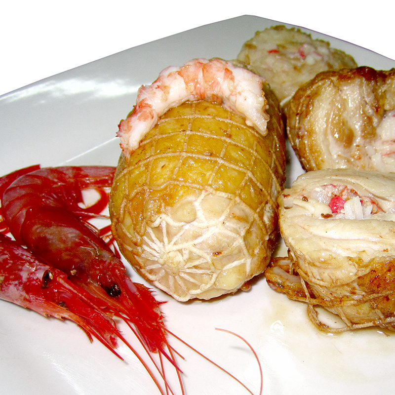 POLLO MUSLO RELLENO GAMBAS 25/200g.
