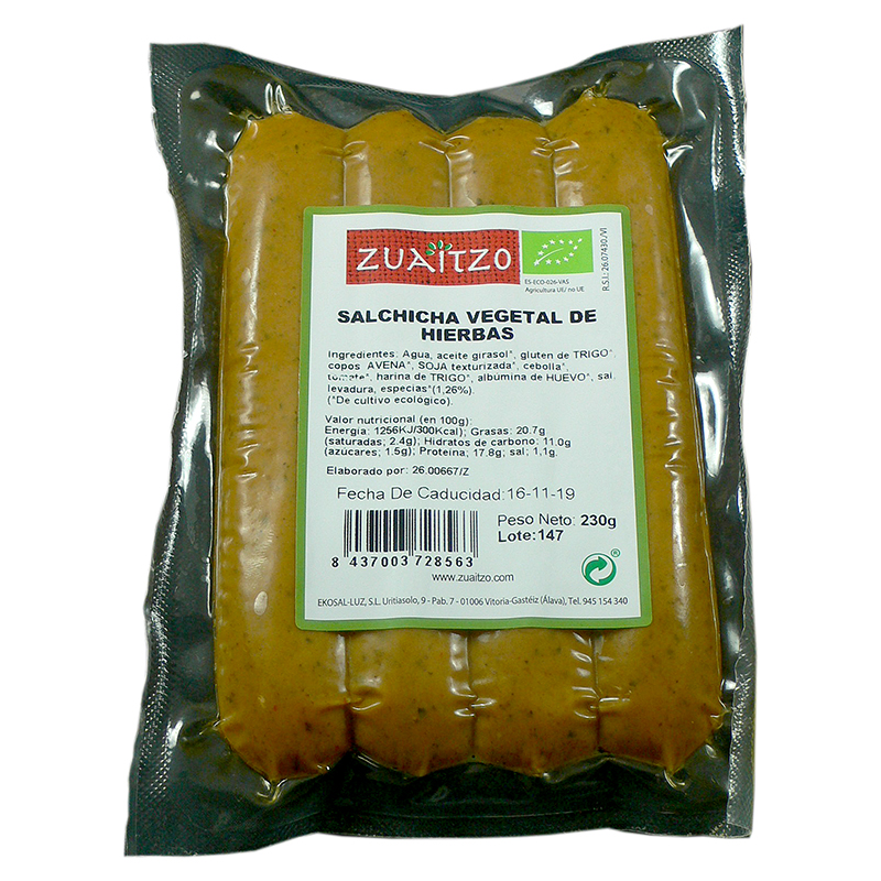 PVEG SALCHICHA VEGETAL DE HIERBAS ECO 24/230gr