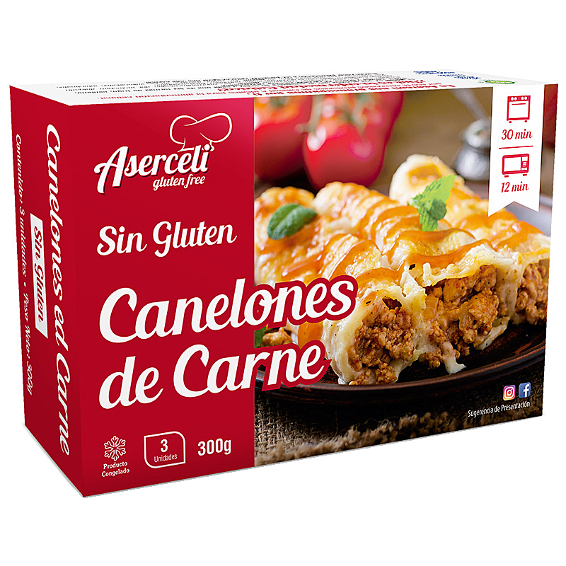 CANELONS CARN BOLONYESA S/GLUTEN A/BEIXAMEL. 12/1R.