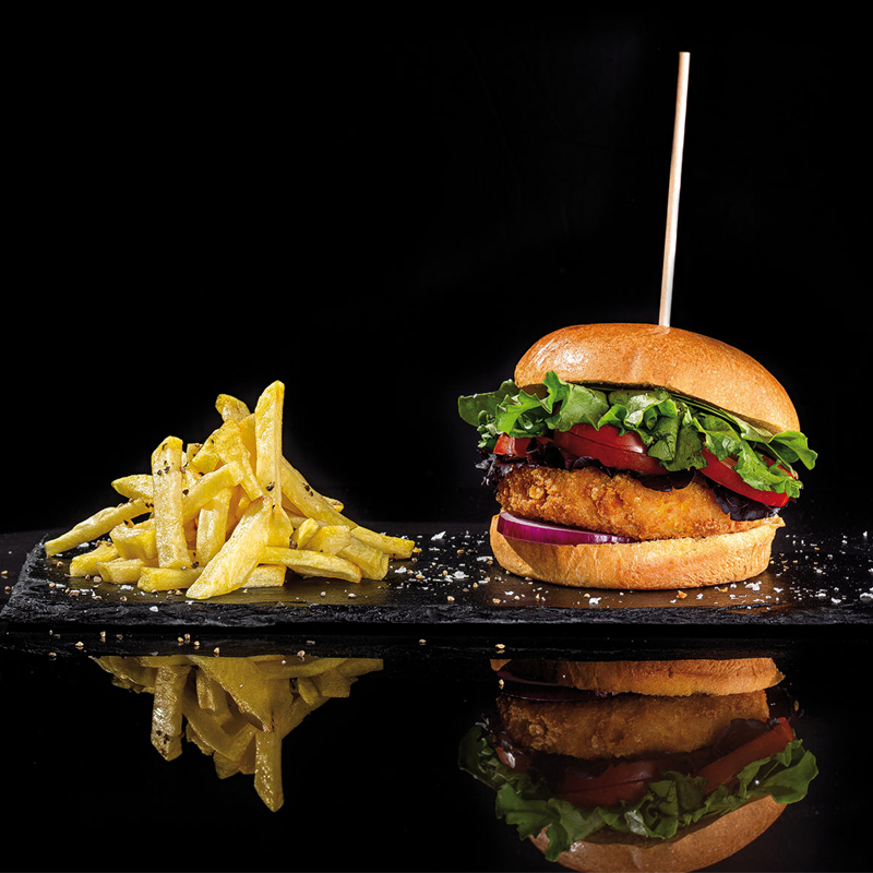 HAMBURGUESA POLLASTRE CRUNCHY per fornejar (110g.)3.5Kg.