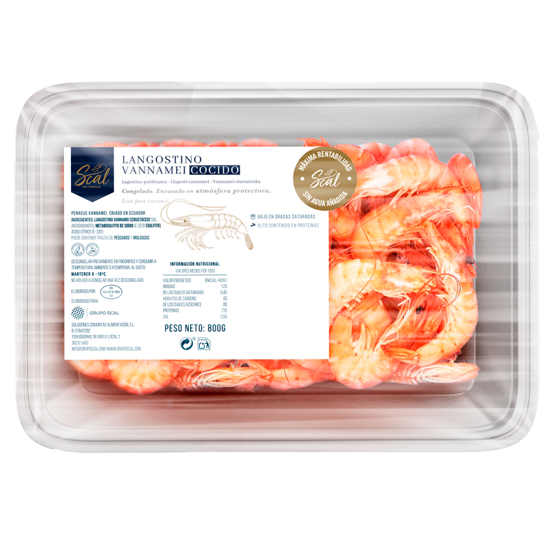 LANGOSTINO COCIDO VANNAMEI 0% (30-40) 8/800gr